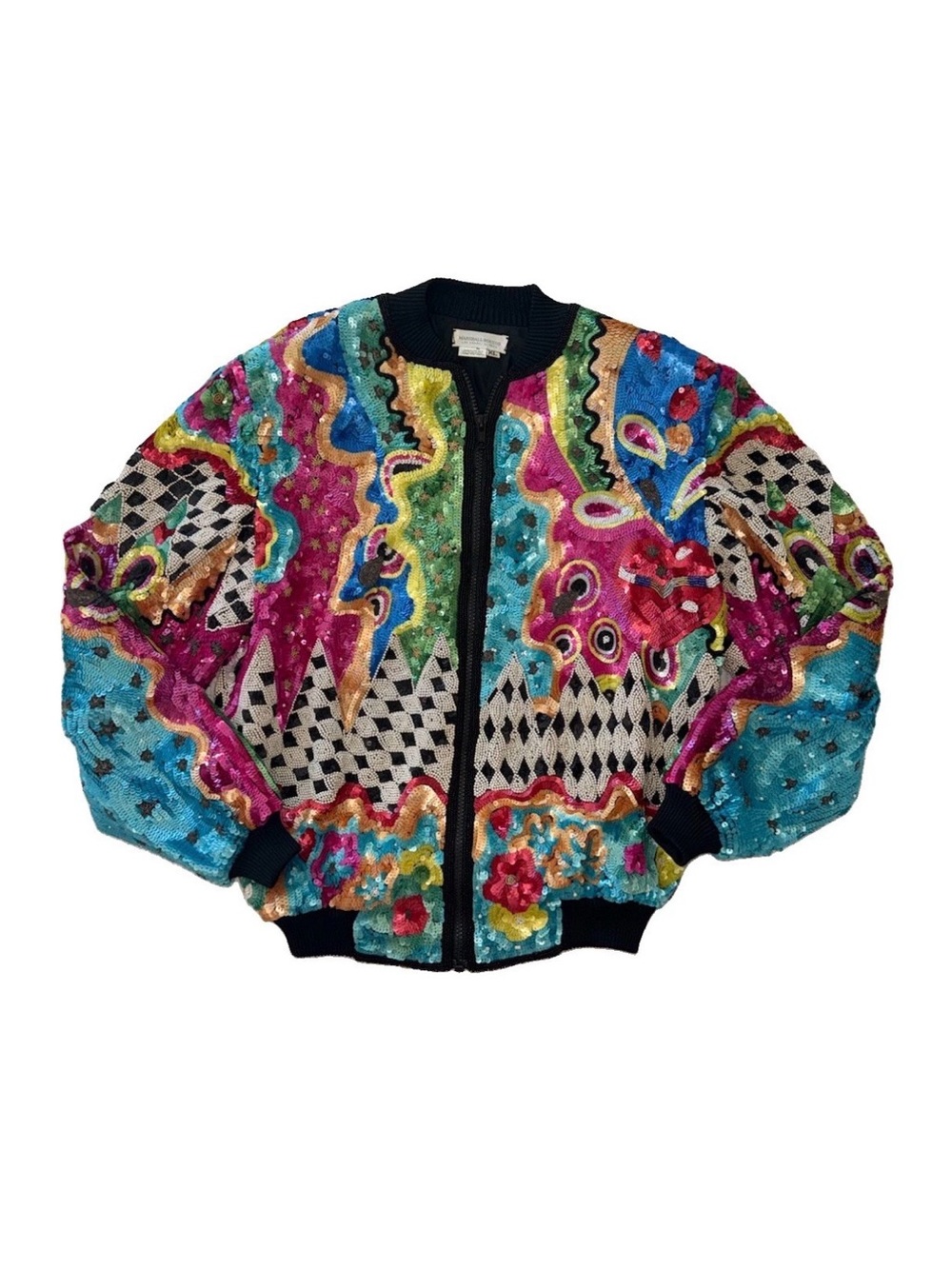 *RARE FIND* Vintage 1980s Marshall RoussoMulticolor Sequin Bomber Jacket